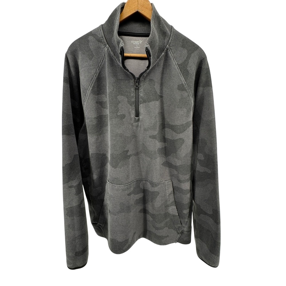 Old Navy Active Men's Gray Camo 1/4 Zip Mock‎ Neck Pullover Size XL